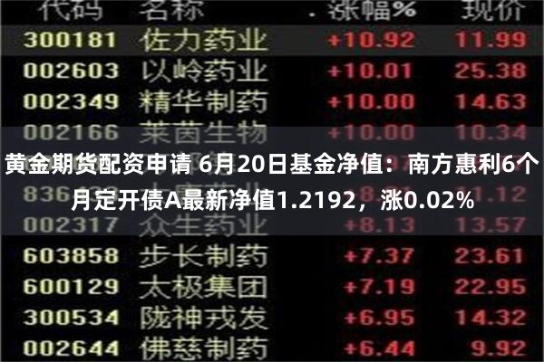 黄金期货配资申请 6月20日基金净值：南方惠利6个月定开债A最新净值1.2192，涨0.02%